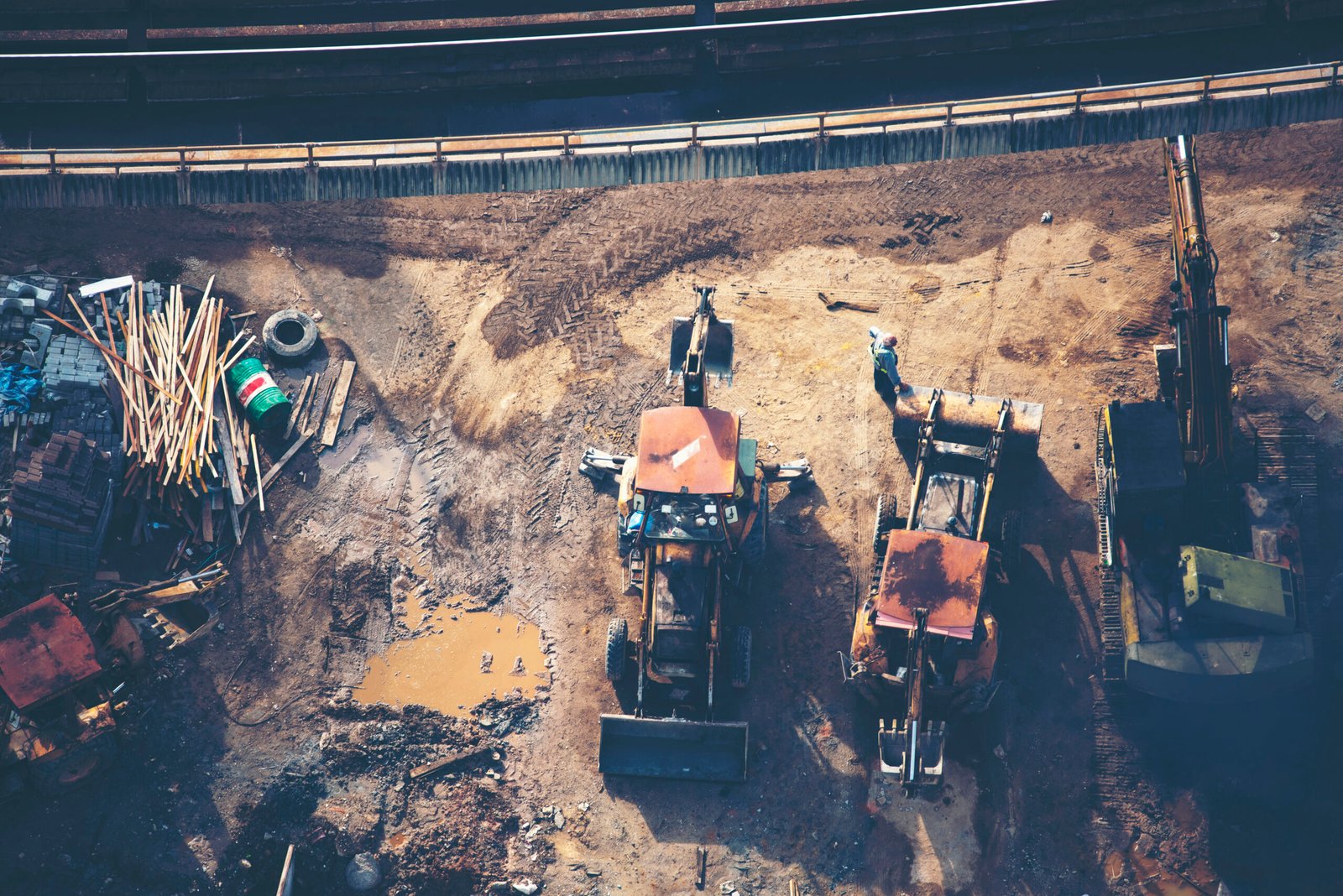 Construction site with tractors and heavy machinery in Abu Dhabi