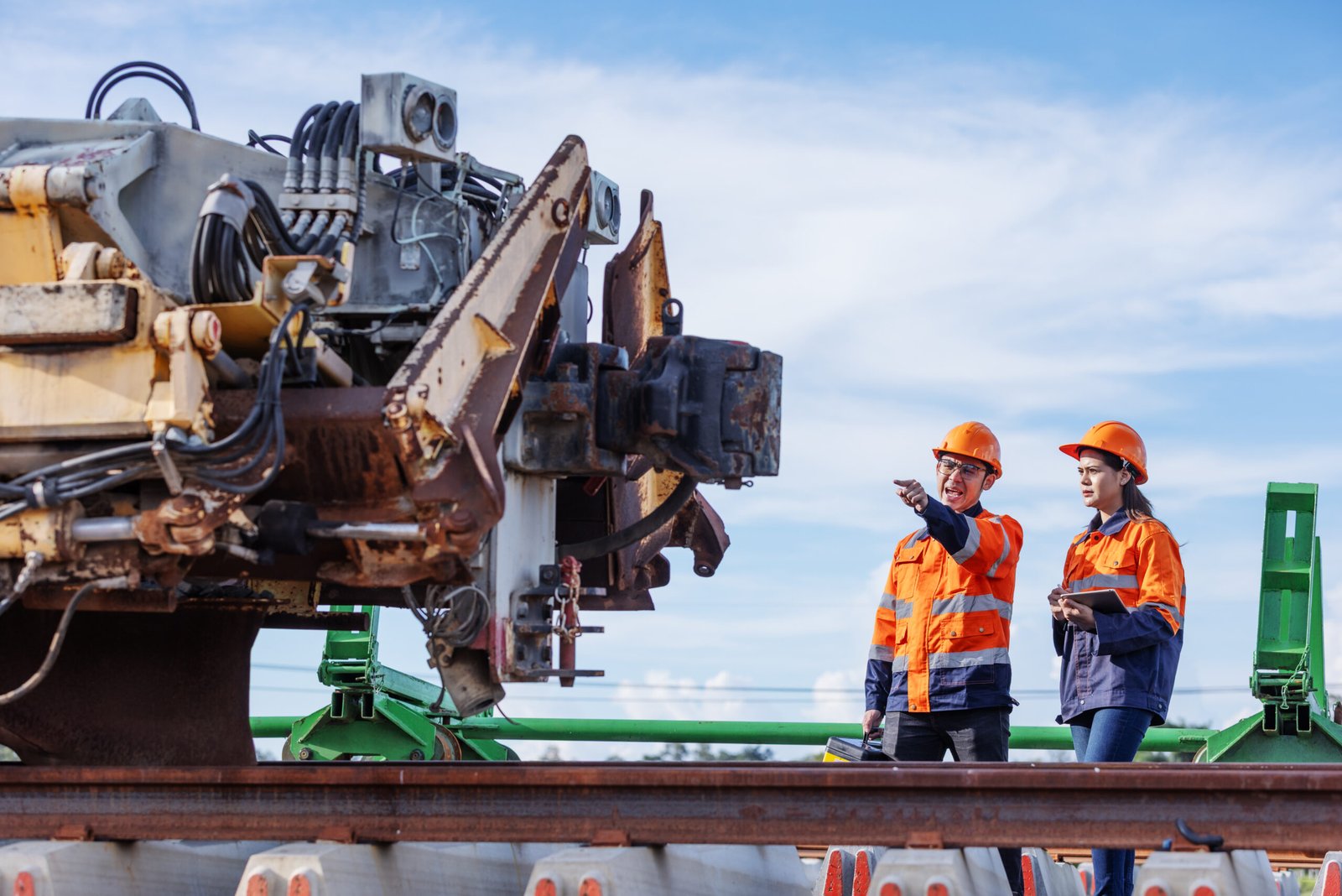 Engineers surveying machinery at an industrial facility