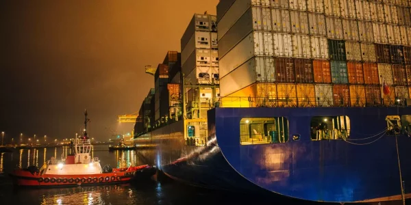 Shipping container being transported from Shenzhen